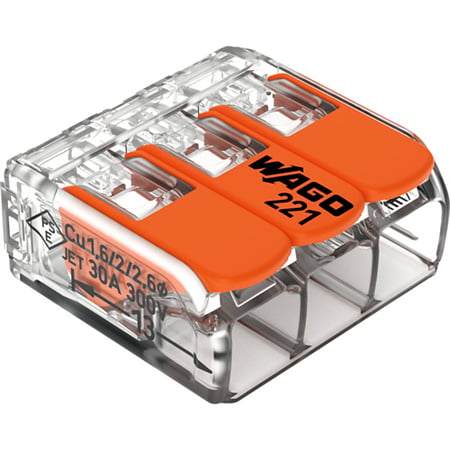 Conector imbinare cu parghii Wago Push Wire 221-413, pentru conductori unifilari, 3 x 6 mmp, 32 A, transparent, 8 bucati