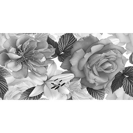 Faianta decorativa Lucinda Flower, lucioasa, cu model floral, alb/negru, dreptunghiulara, 59.5 x 29.5 cm