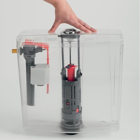 Mecanism universal WC One Wirquin, cu dubla actionare, 3/6 litri, buton negru, cu flotor lateral, racord 2 1/2", plastic