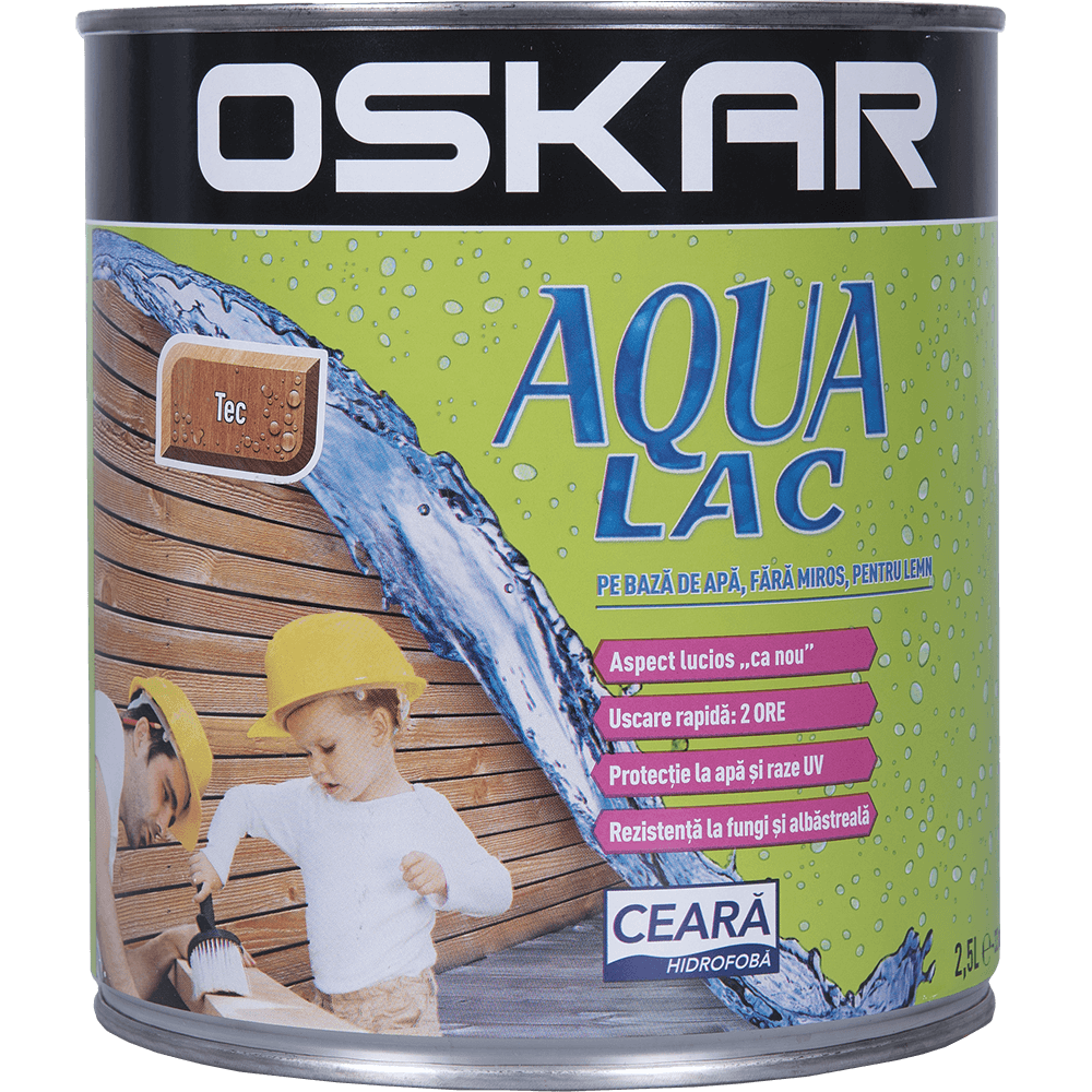 Lac pentru lemn Oskar Aqua, tec, interior/exterior, 2.5 l