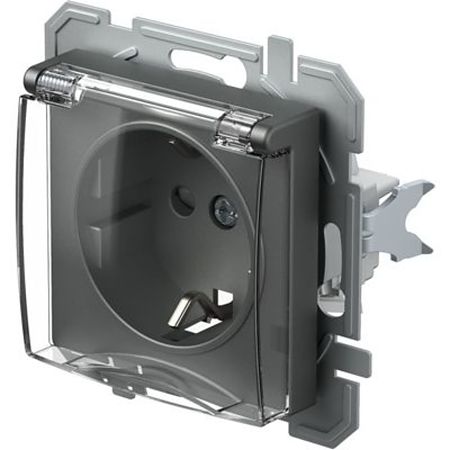 Priza simpla cu capac Tem Schuko, interior, PVC, antracit, 16 A, 250 V