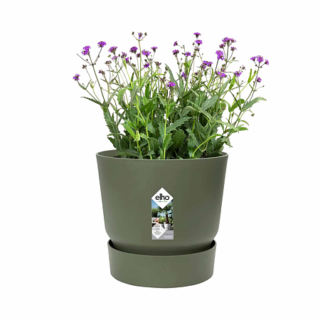 Ghiveci cu rezervor de apa Elho Greenville, plastic, verde, diametru 20 cm