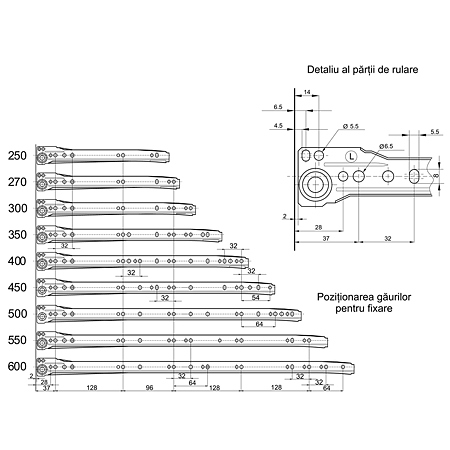 Glisiera cu role Eko, metal, alba, autoinchidere, 250 mm Glisiera cu role Eko, metal, alba, autoinchidere, 250 mm