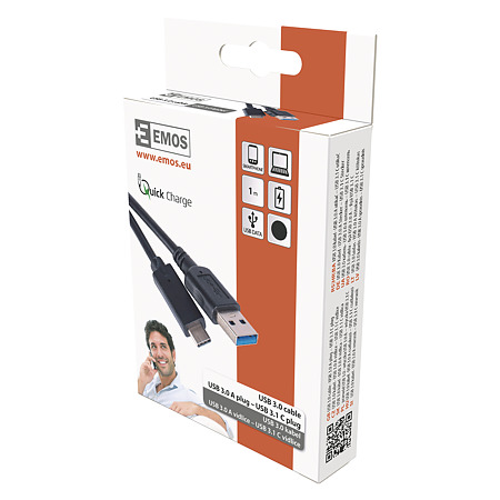 Cablu USB Emos, 3.0 A tata - 3.1 C tata, incarcare rapida, negru, 1 m
