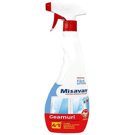 Solutie curatare geamuri Misavan 4 in 1, cu pulverizator, 750 ml