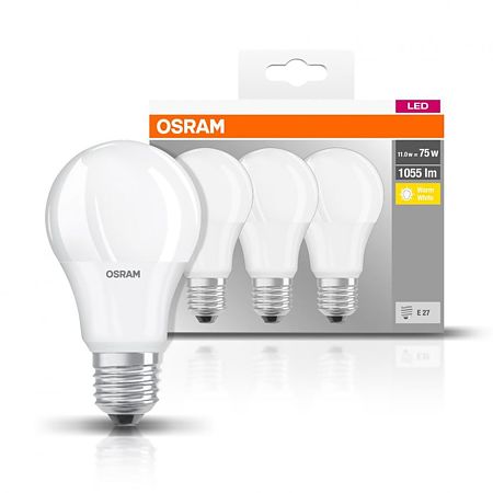 Set 3 Becuri LED Osram A 75, forma standard, E27, 10.5 W, 1060 lm, lumina calda 2700 K