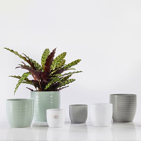 Ghiveci SK Bergamo Pure, ceramica, alb lucios, diametru 14 cm, 12.5 cm