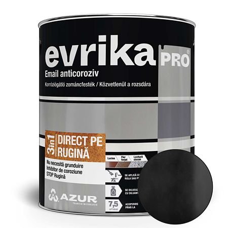 Vopsea alchidica Azur Evrika Pro direct pe rugina, negru lucios, 0.75 l