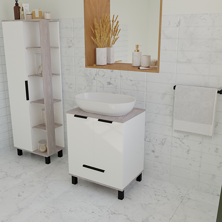 Coloana baie Sanitop Kara, MDF/PAL, montaj pe pardoseala, alb, 50 x 32 x 140 cm