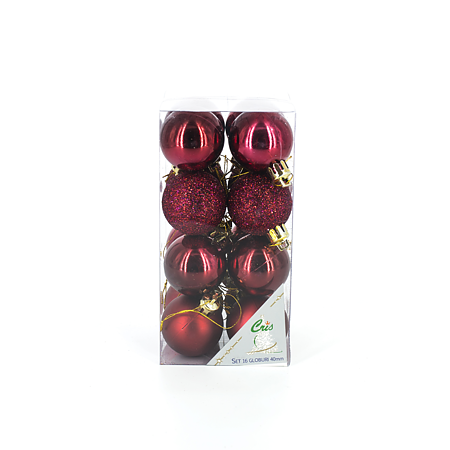 Set 16 globuri decorative de Craciun burgundy, plastic, 4 cm