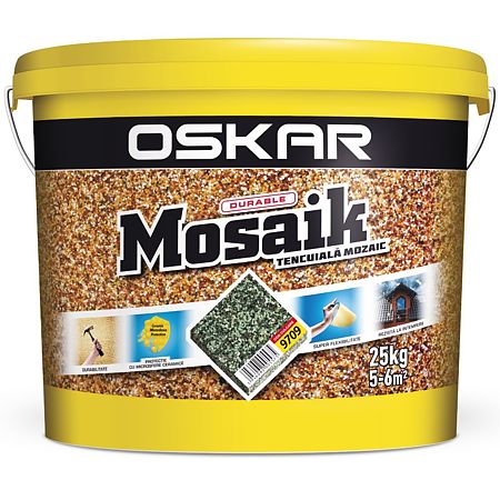 Tencuiala decorativa mozaicata Oskar Mosaik, granulatie 1.2-1.8 mm, interior/exterior, piatra colorata 9709, 25 kg