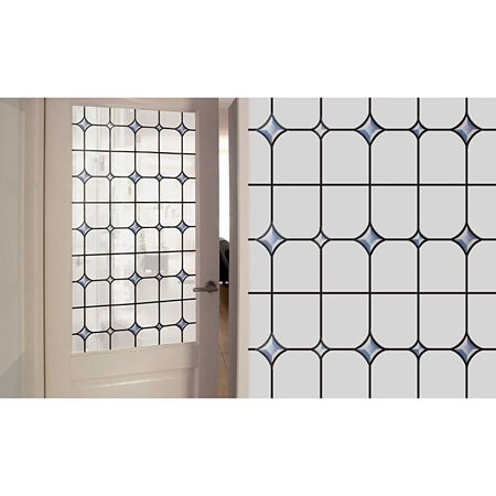 Folie autocolanta vitraliu  61-2290din PVC, model geometric, transparent-bleu, 67.5cm x 15 m