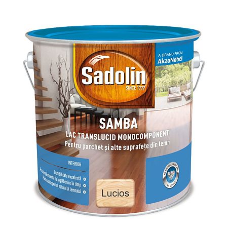 Lac lucios pentru lemn si parchet, Sadolin Samba, incolor, interior, 2,5 l