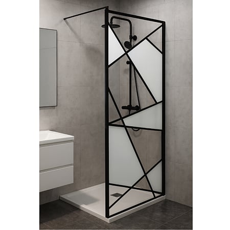 Paravan de dus Sanotechnik Sanoflex Industrial TM90B, sticla decor, EasyClean, profile aluminiu, negru mat, 88-90 x 200 cm