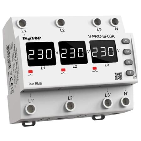 Releu protectie tensiune trifazat DigiTop VP-3F63A, 63A, cu contactor inclus, afisaj digital, reglaje programabile