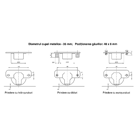 Balama usa aplicata TEKO 110° cu placuta de montaj H=0