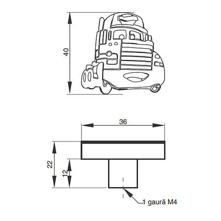Buton AM085, model camion, silicon, rosu,  40 x 36 x 22 mm