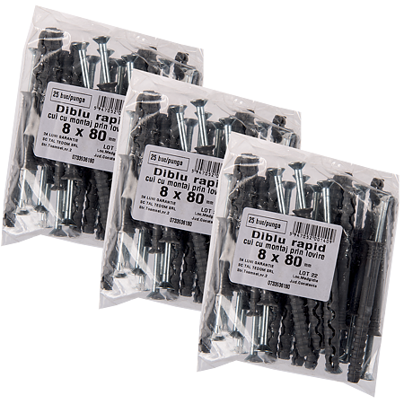 Diblu rapid Y cu surub, 8 x 80 mm, 25 buc/punga Diblu rapid Y cu surub, 8 x 80 mm, 25 buc/punga