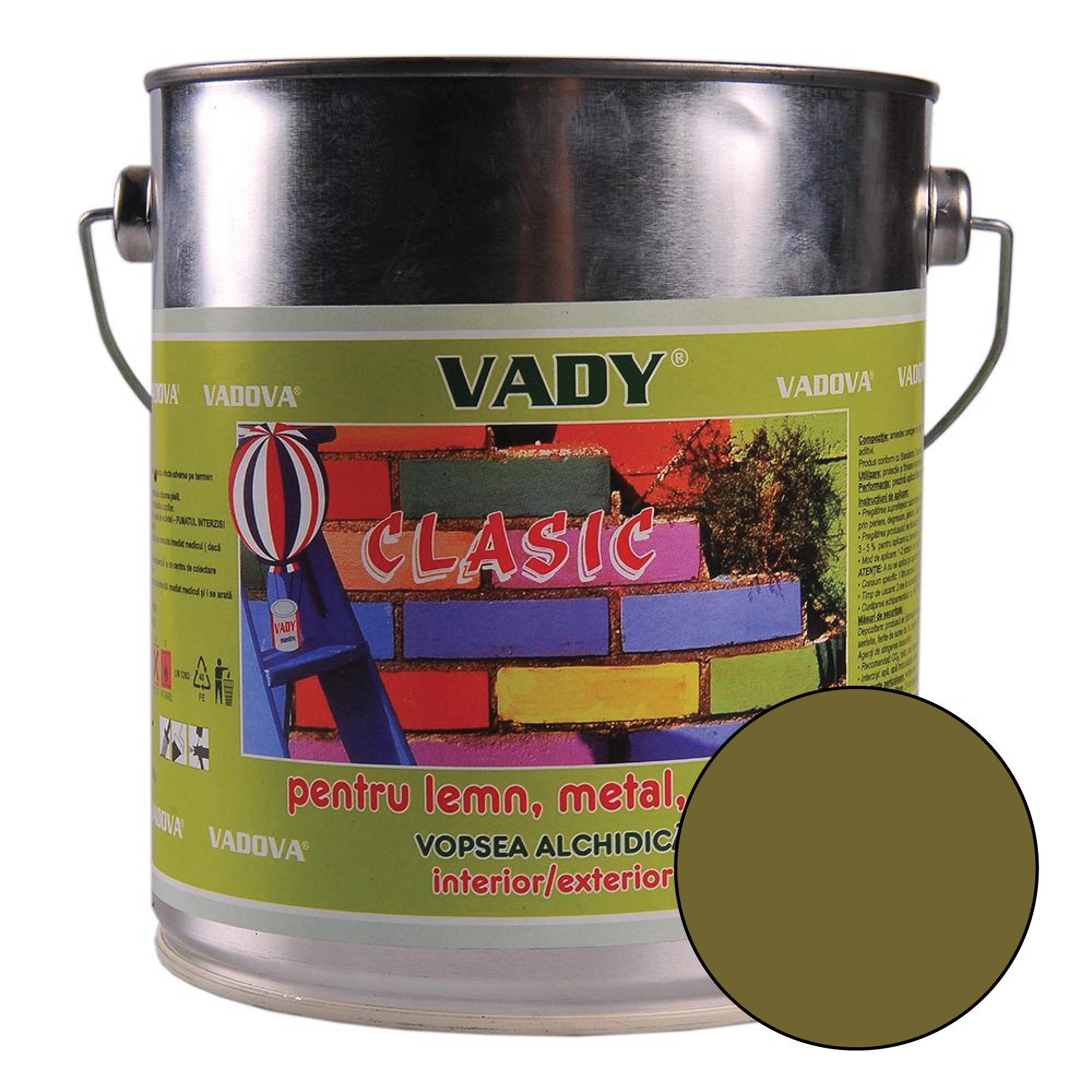 Vopsea alchidica Vady clasic, pentru lemn/metal/zidarie, interior/exterior, kaki, 3 kg alchidica