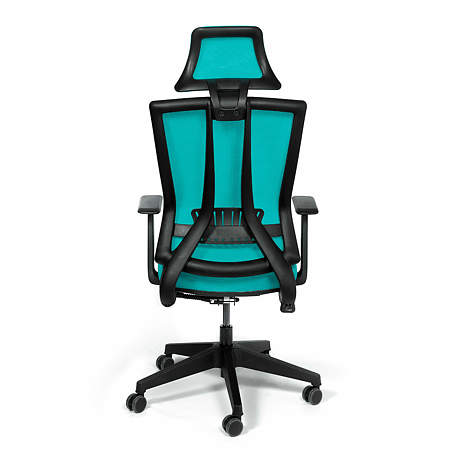 Scaun birou ergonomic turcoaz Kronsit Genova, tapiterie textila, rotativ, reglabil pe inaltime, 65 x 51 x 135 cm