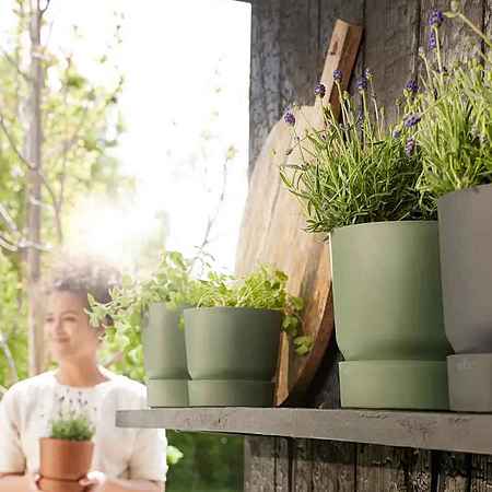 Ghiveci Elho Greenville Round, plastic, verde, diametru 14 cm, 12 cm