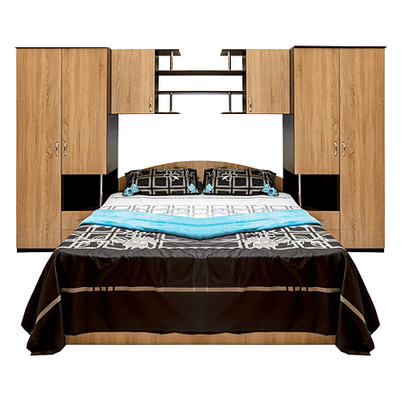 Dormitor modern Alessia, PAL melaminat, pat + dulapuri + polite, wenge-stejar sonoma