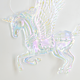 Decoratiune iarna cal inaripat, alb iridiscent, 13 x 12 cm