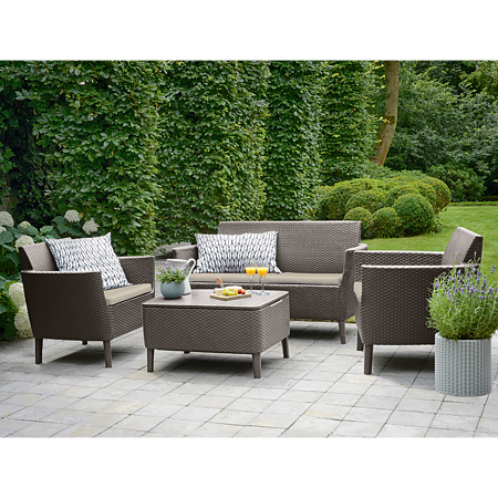 Set mobilier de gradina, 4 piese, Keter Salemo, plastic, 2 fotolii 74 x 67 x 76cm, canapea 133 x 67 x 76 cm, masa 76 x 56 x 42cm, cappuccino Set mobilier de gradina, 4 piese, Keter Salemo, plastic, 2 fotolii 74 x 67 x 76cm, canapea 133 x 67 x 76 cm, masa 76 x 56 x 42cm, cappuccino