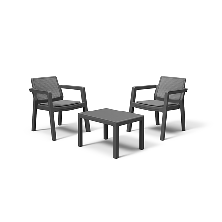 Set mobilier de gradina/balcon, 3 piese, Keter Emily, plastic, 2 scaune 68 x 64 x 75cm, masa 65 x 47 x 42cm, gri antracit
