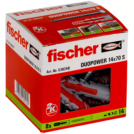 Diblu cu surub Fischer Duopower, nylon, 14 x 70 mm, 8 bucati