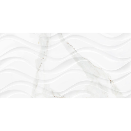 Faianta baie Kai Delphi Waves White, alb, lucios, aspect de marmura, 50 x 25 cm