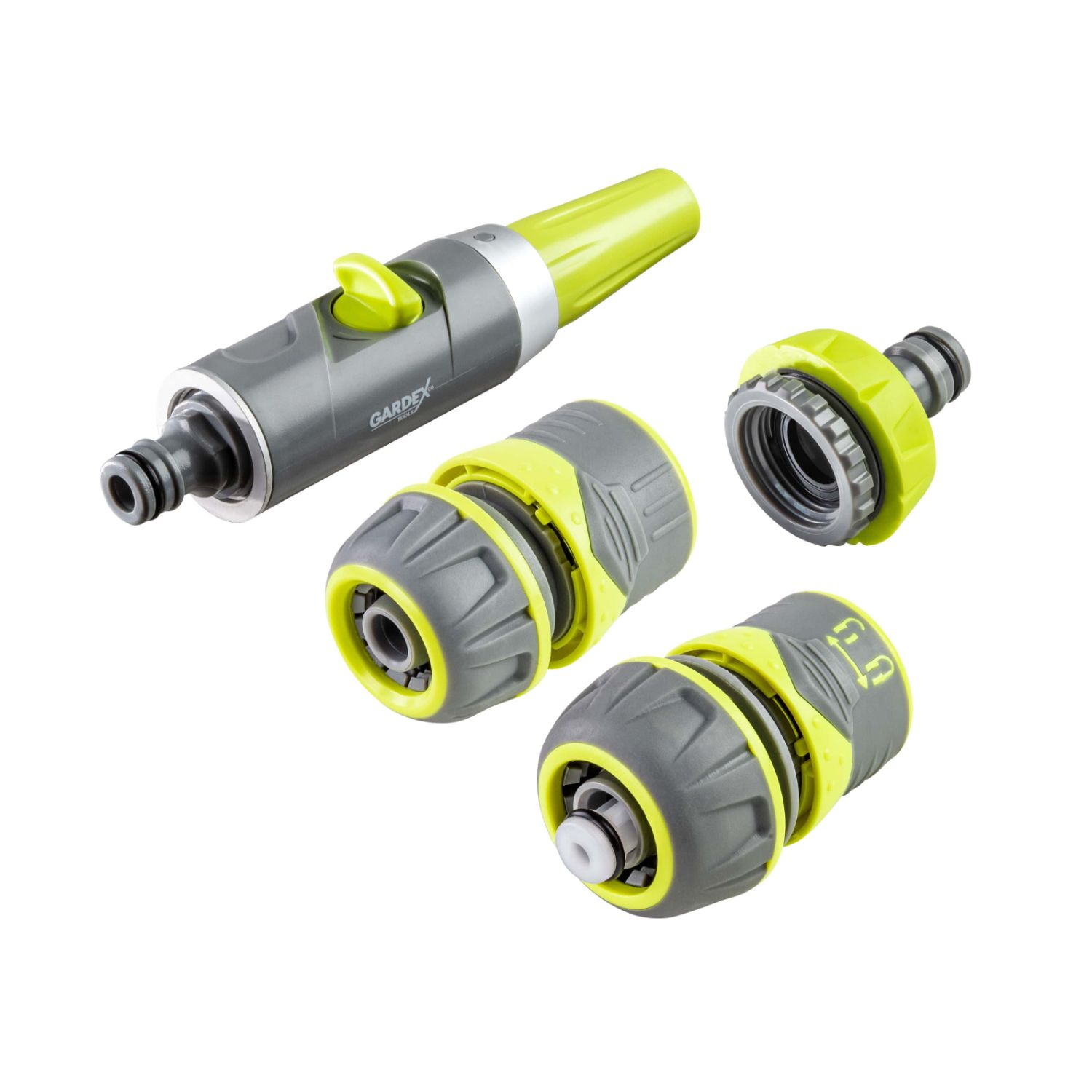 Set Duza reglabila pentru furtun Gardex Tools, gri, racord 0.5”, spray central 0.5