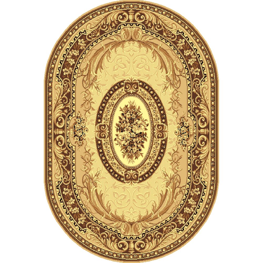 Covor clasic Gold 042/12, oval, polipropilena BCF, bej/maro, 60 x 110 cm 042/12