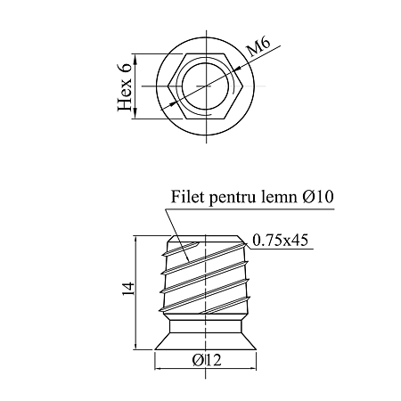 Bucsa pentru piciorus reglabil M6x20 mm