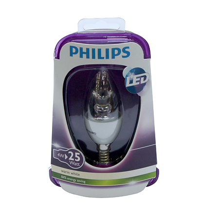 Bec LED Philips E14, forma lumanare B35, 4 W