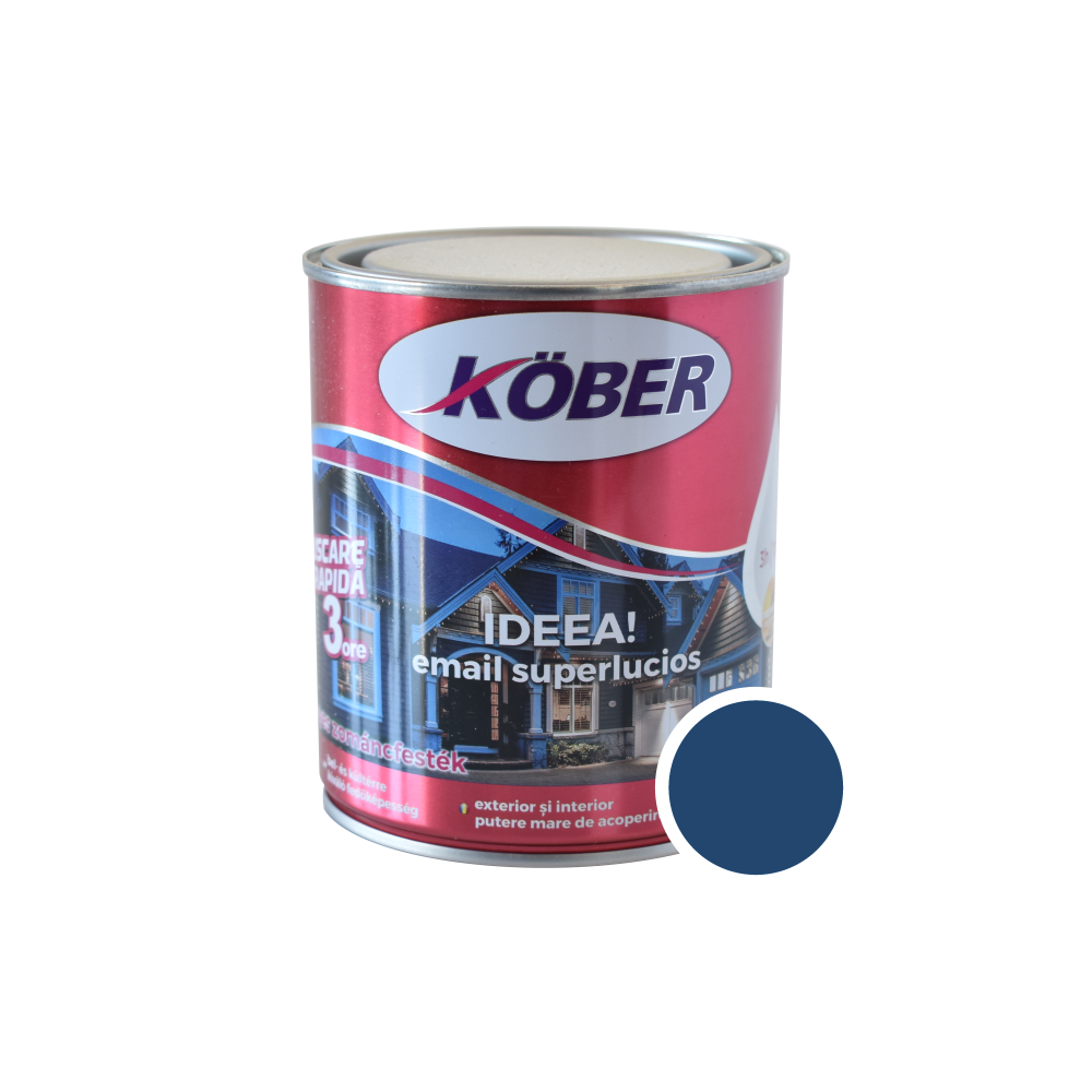 Vopsea email Kober Ideea pentru lemn/metal/sticla, interior/exterior, albastru mediu, 0,75 l 075