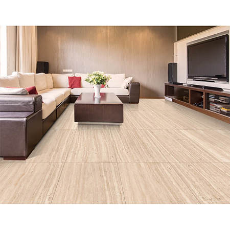 Gresie portelanata exterior/interior Tivoli Travertino Brown, aspect piatra, finisaj mat, clasa de aderanta R9, maro, 9 mm, 120 x 60 cm