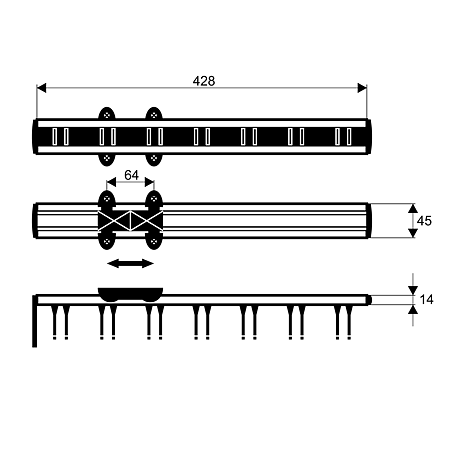 Suport pentru cravate, aluminiu/plastic, negru mat, 435 x 45 mm
