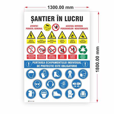 Banner Santier in lucru/Supraveghere video, PVC, 130 X 180 cm