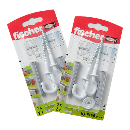 Diblu din nailon cu surub carlig, Fischer UX, 8 x 50 mm, 5,5 x 87 mm, 2 buc
