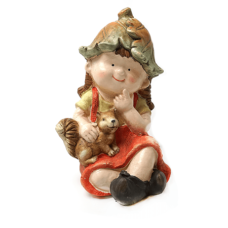 Figurina decorativa gradina, copil cu veverita, ceramica, 35 cm