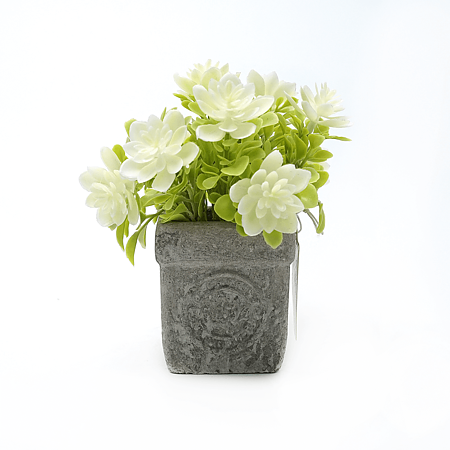 Aranjament decorativ ghiveci flori artificiale, albe, 8 x 18 cm