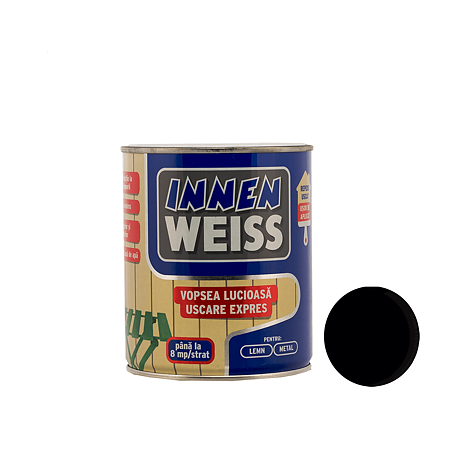 Vopsea lucioasa Innenweiss, pentru lemn/metal, interior/exterior, uscare expres, negru, 0,6 l