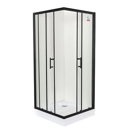 Cabina de dus Sanotechnik Elite Ecoblack, patrata, sticla 6 mm, Easy-Clean, profile aluminiu negre mate, 90 x 90 x 208 cm