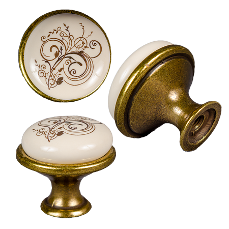 Buton antichizat Victoria MLK-10, zamac/portelan, 29 x 24 mm 