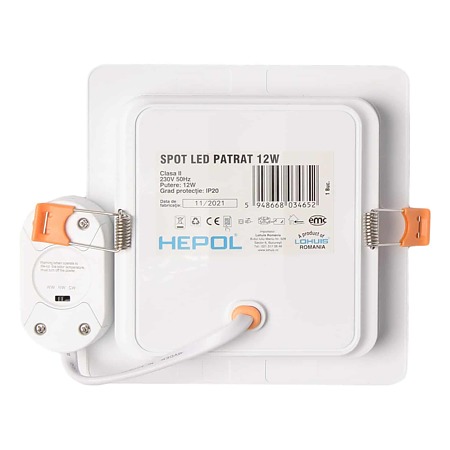 Spot LED incastrat Hepol, temperatura ajustabila, 12 W, alb 