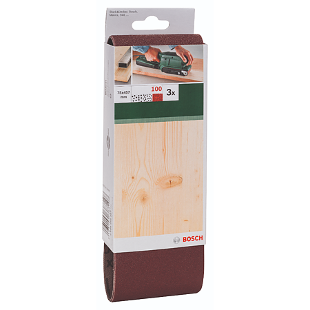 Set 3 benzi de slefuire Bosch, granulatie 100, 75 x 457 mm
