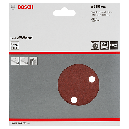 Foi abrazive Bosch, granulatie 80, 150 mm, 5 bucati