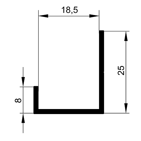 Profil tip U inegal din aluminiu, anodizat mat, 3 m Profil tip U inegal din aluminiu, anodizat mat, 3 m