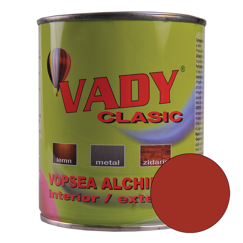Vopsea alchidica Vady clasic, pentru lemn/metal/zidarie, interior/exterior, maro roscat, 0,6 l 06